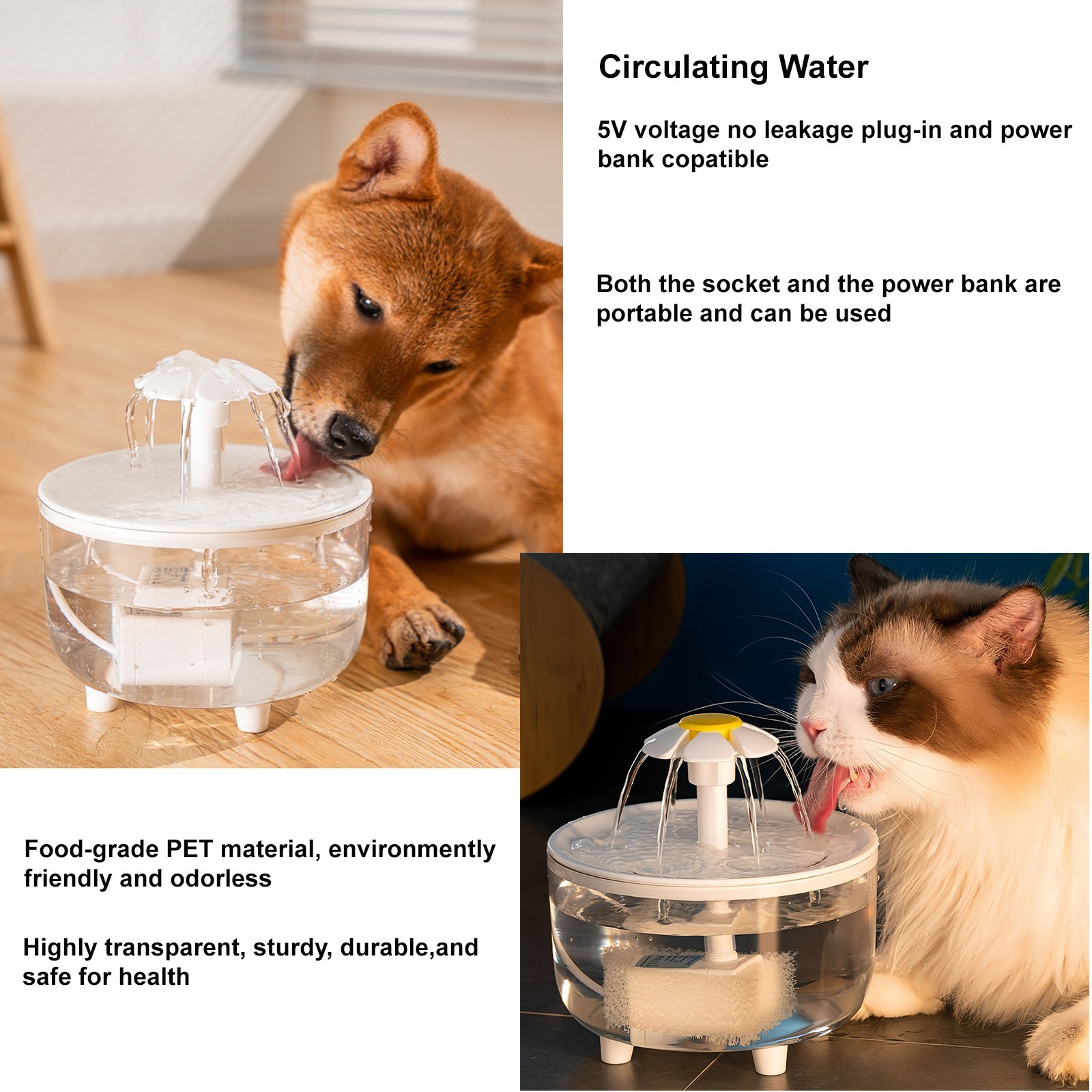 Cat Water Fountain Transparent Automatic Dog Cat Fountain Circulating Water Bowl