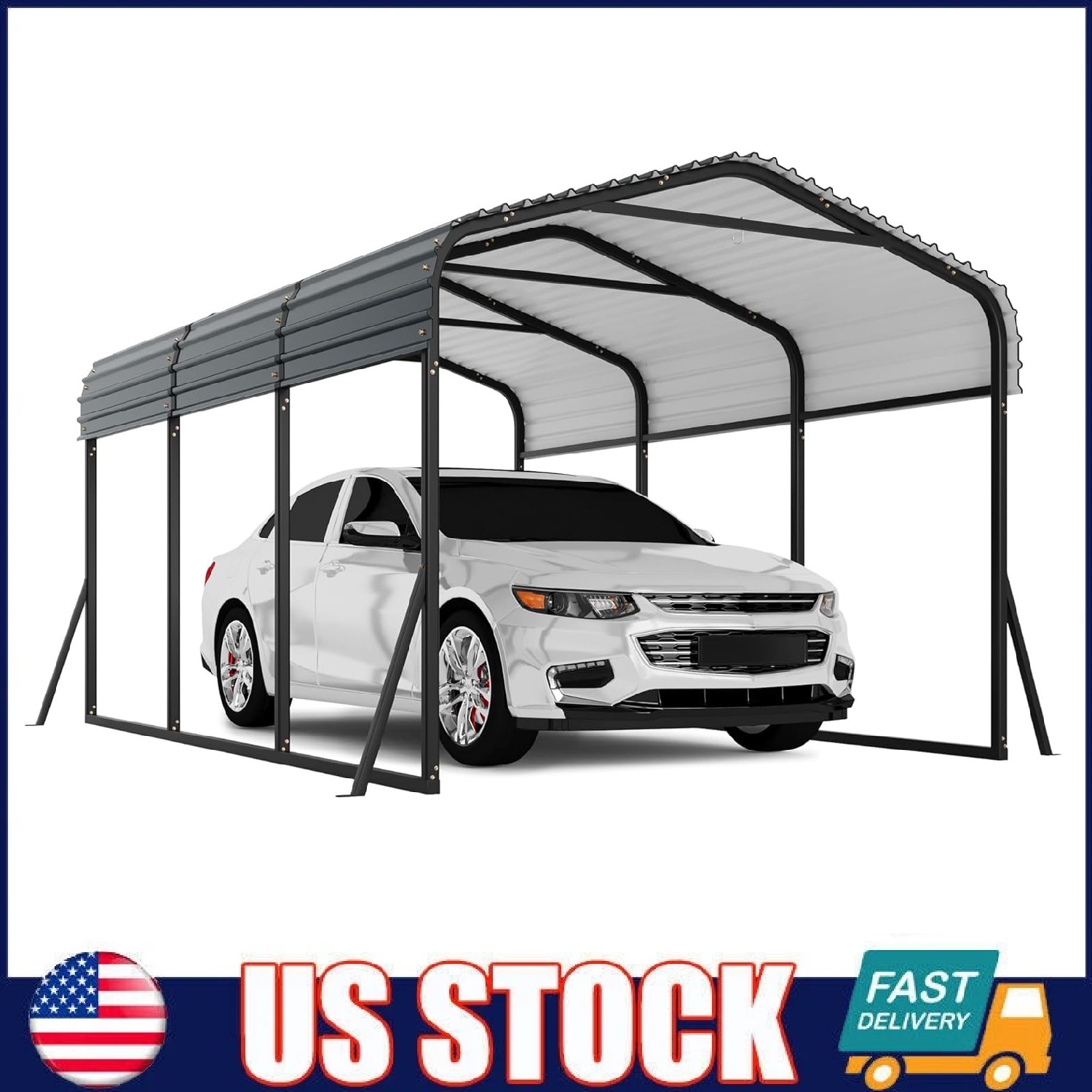 10'x15' Metal Carport with Galvanized Roof All-Weather Shelter