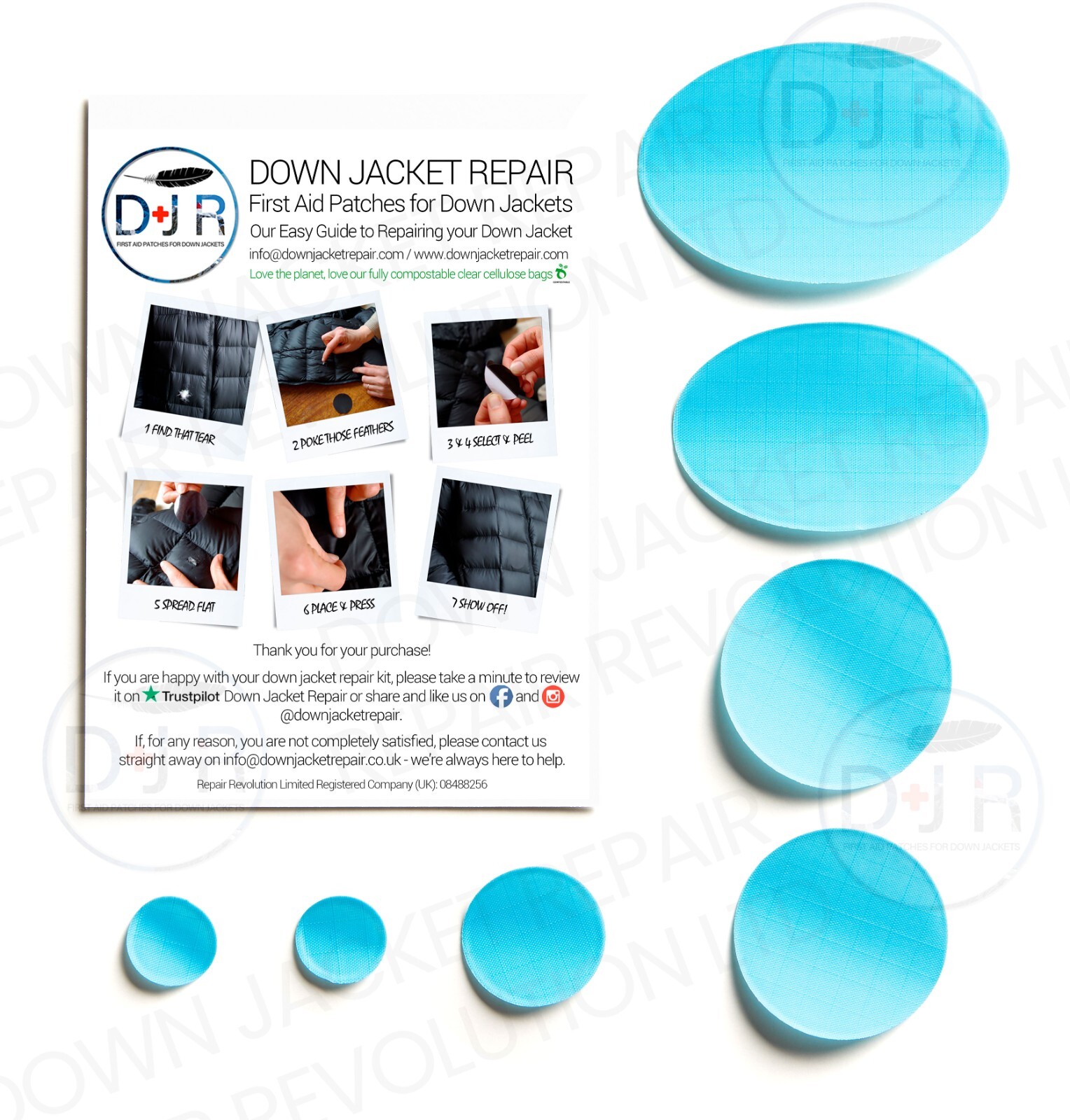 Repair Patches (Self-Adhesive) for Down Jackets & Sleeping Bags - 24 Colours!