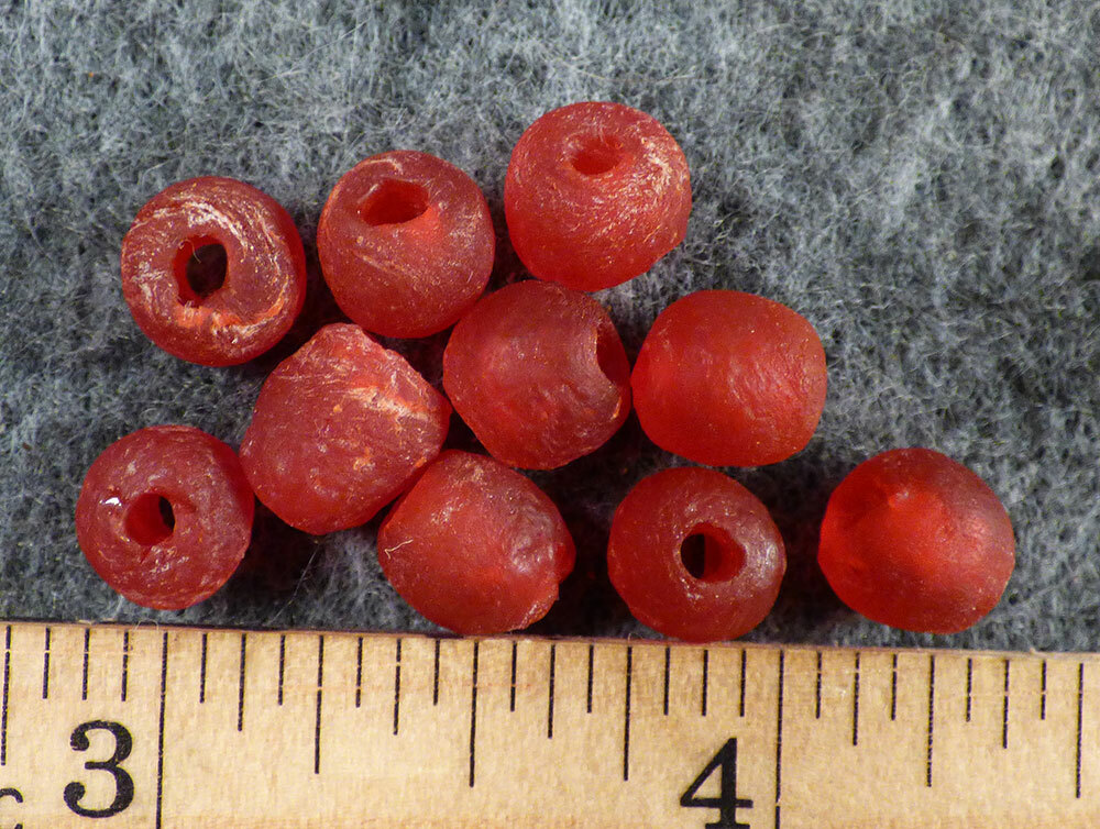 (10) Old Huron Indian Venetian Red Glass Trade Beads Fur Trade Era