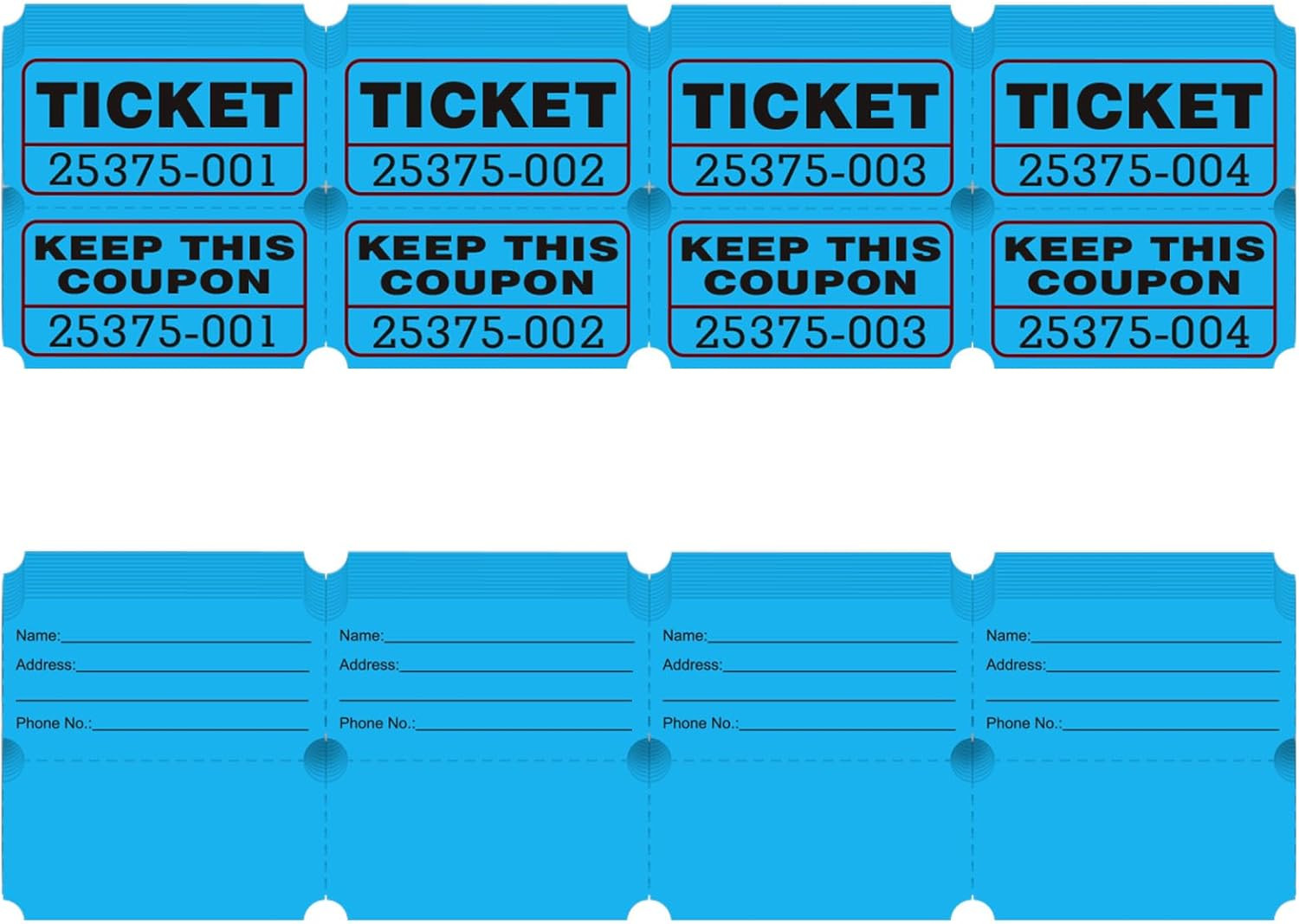 100 Raffle Tickets, (200 Pcs 100 Pairs) 50/50 Double Ticket, Bold Numbers for Ea