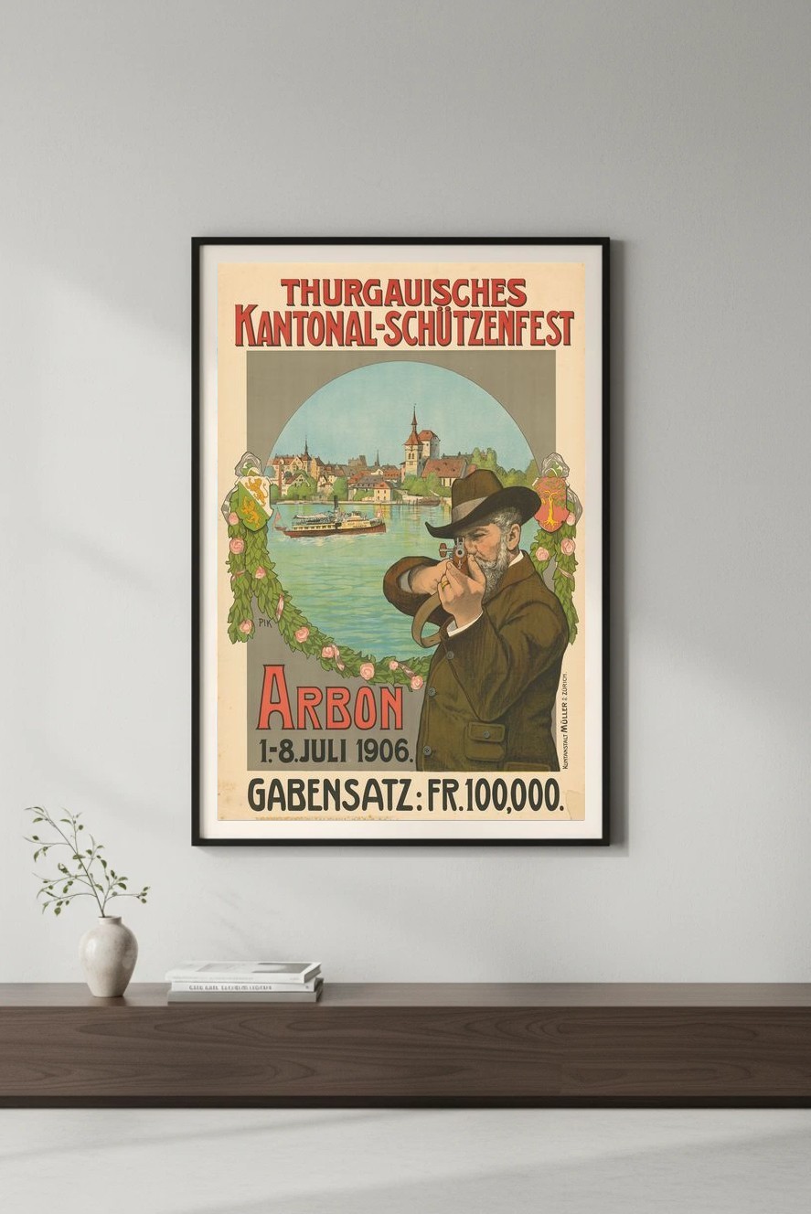🎯 Thurgauisches Kantonal-Schuetzenfest Poster (1906) Vintage Arbon Festival