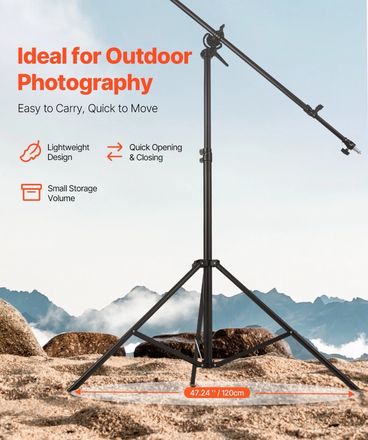 Aluminum Photography Light Stand with Boom Arm Adjustable With carry Bag Gift