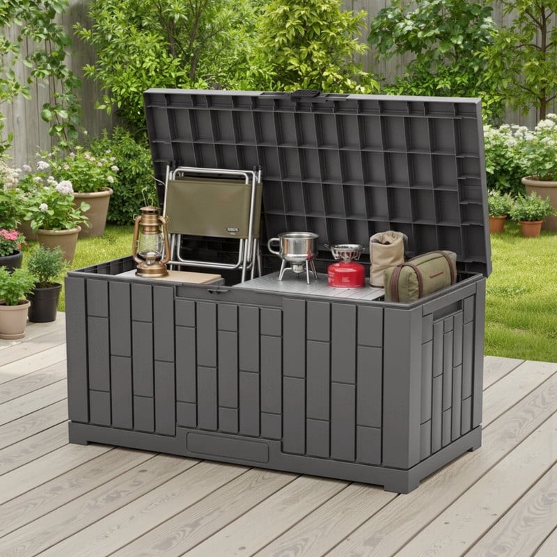60 Gallon Deck Box, Lockable Resin Outdoor Storage Box with Hundles