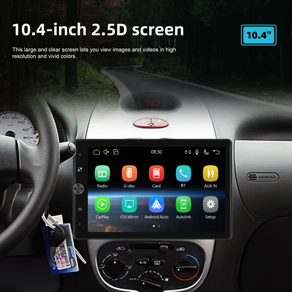 10.4" 1 DIN Car Stereo Radio Carplay Android Auto Vertical Screen GPS + Camera
