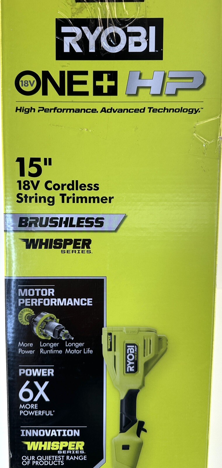 Ryobi One+ 18V HP 15 in String Trimmer Whisper Brushless Tool Only P20019BTL