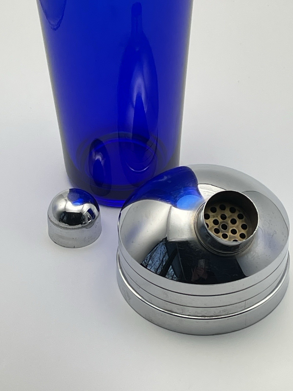 Vintage Cobalt Blue Thick Glass Cocktail Shaker 11" Tall Art Deco MCM FABULOUS!