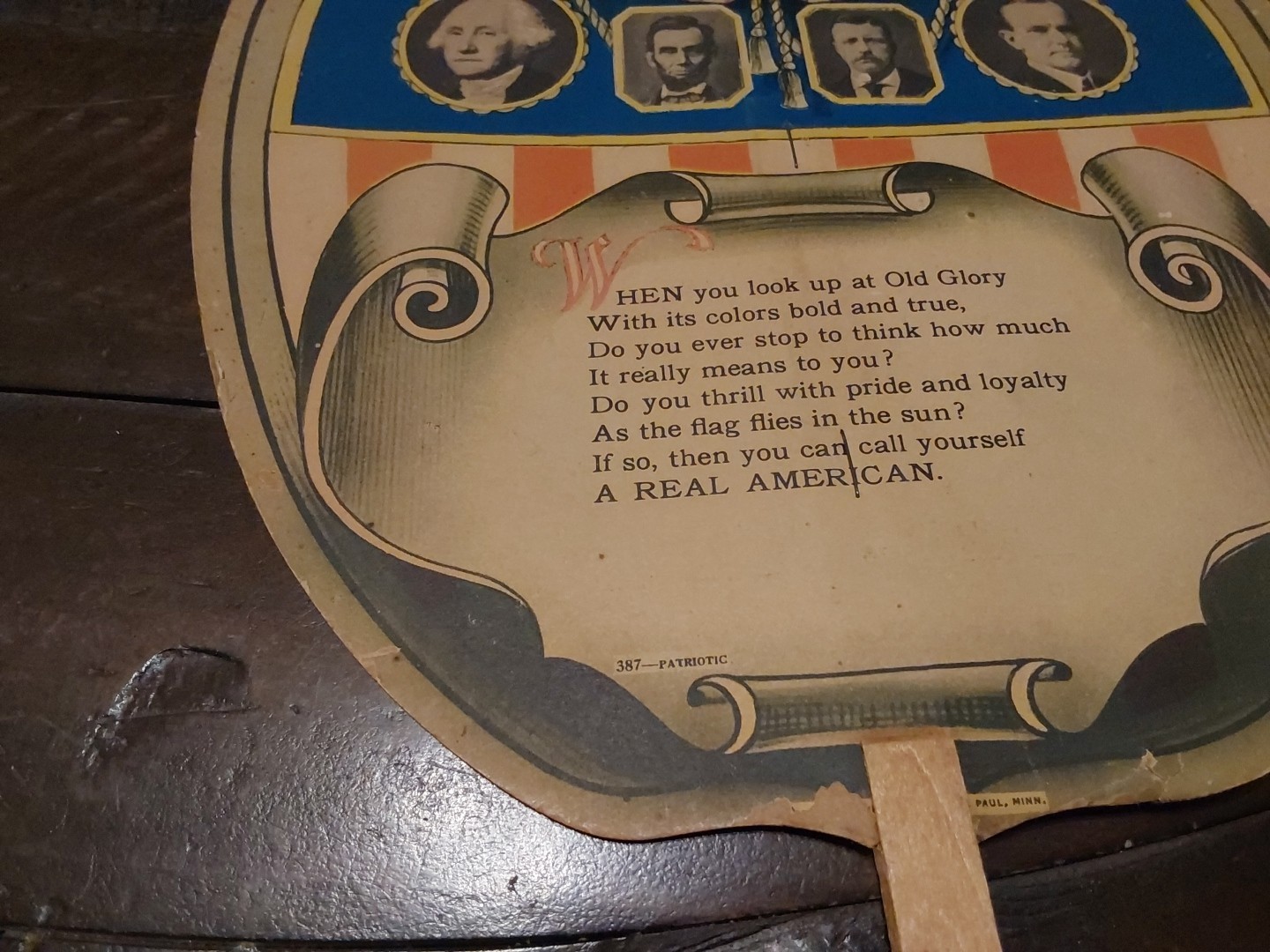 1920s Calvin Coolidge Patriotic Hand Fan Wm. Frear Troy NY