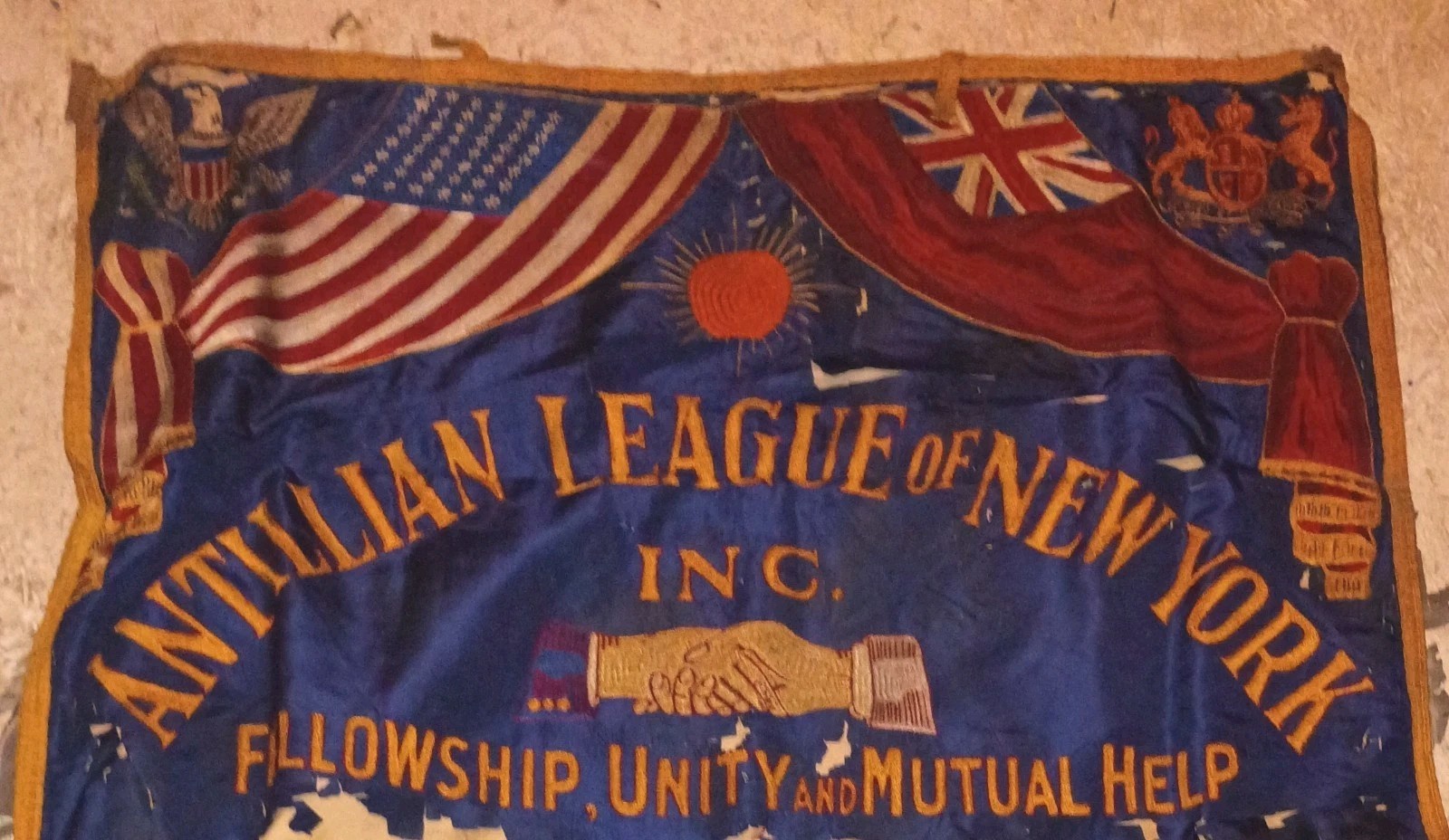 C1920 NY Afro-Caribbean Fraternal/Mutual Aid Society Banner~The Antillean League