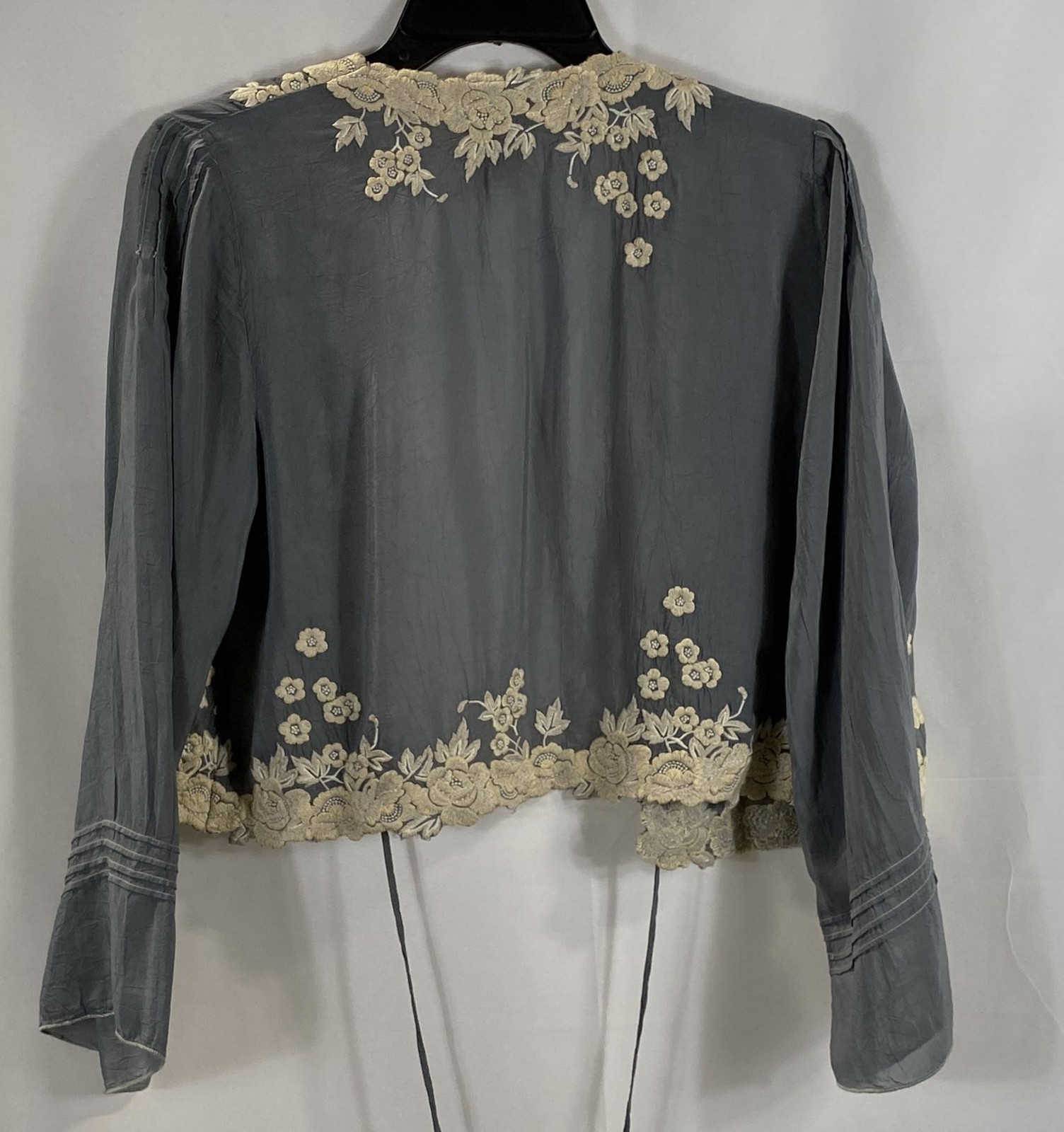 Johnny Was Women's Gray Embroidered Floral Lace Trim Kimono Cardigan Top Sz XS