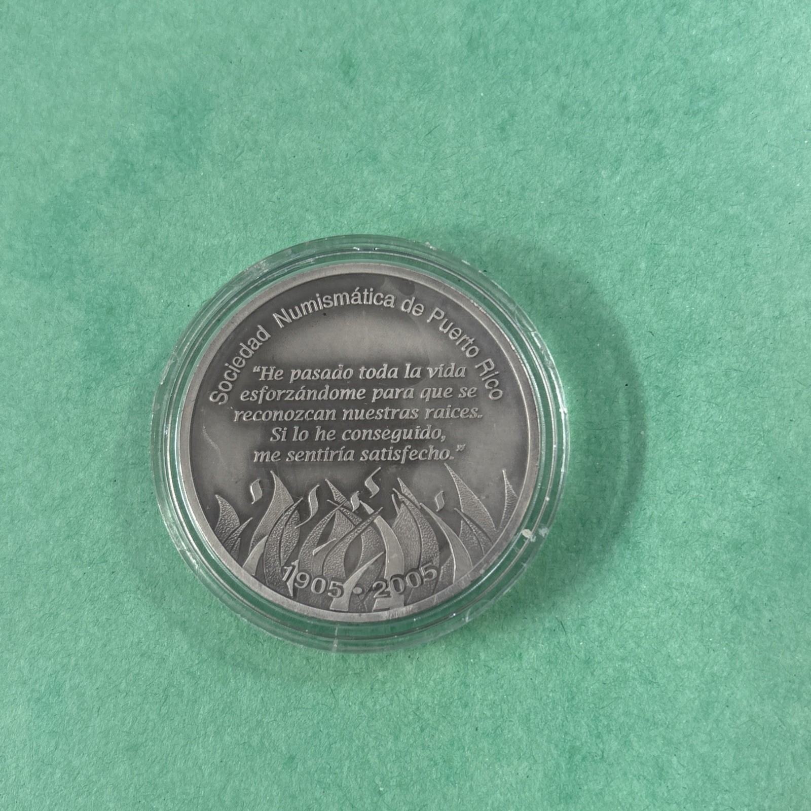 L@@K PUERTO RICO MEDAL SILVER .999 ENRIQUE LAGUERRE 100th 1905-2005