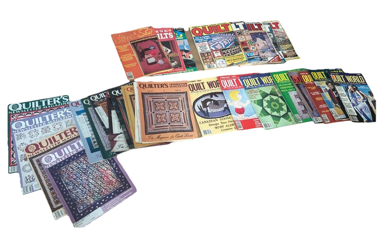 ~30 Quilting/Stitching Magazines most 1980's Quilter's Newsletter 1980-90