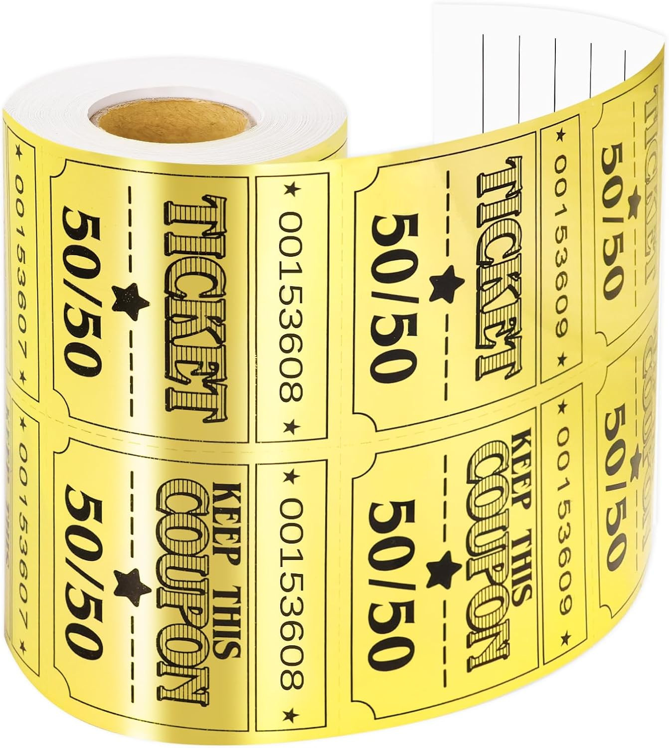 Large 50/50 Raffle Tickets Double Roll 300Pcs Gold Glitter Cards Tickets for Hap