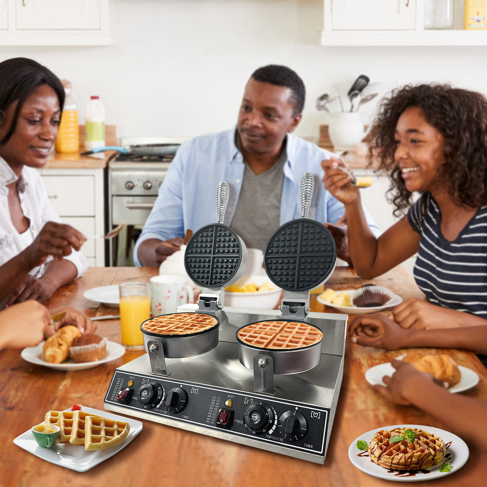 Commercial Round Double Head Belgian Waffle Maker Machine 2400W for Restaurant