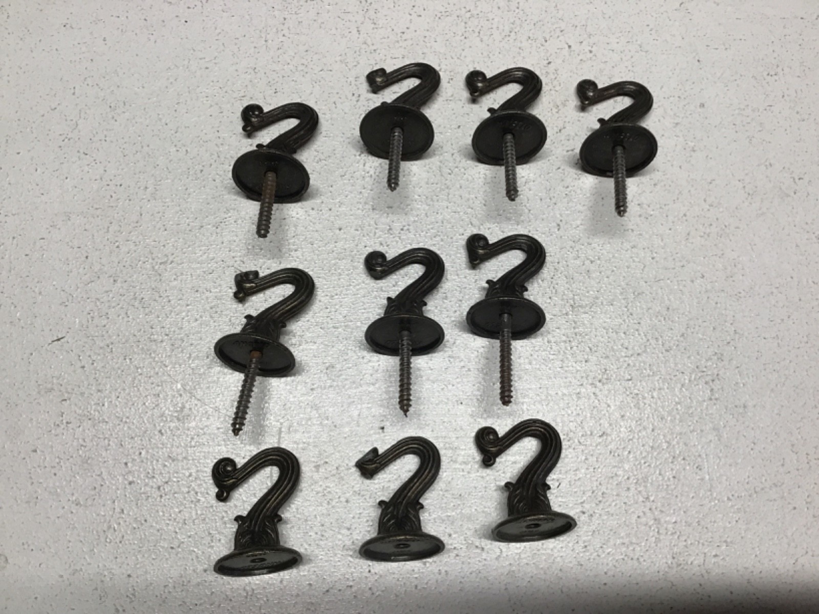 Vtg Ornate Brass Ceiling Screw in Hooks Swag Gold Tone Made in Japan Set of 10