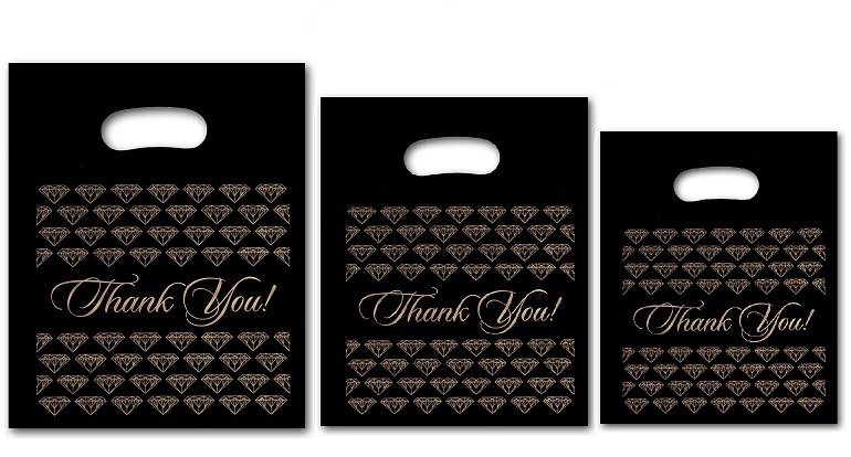 300pc Thank You Bags Thank You Plastic Bags Retail Black Jewelry Bag 3 Size Bags