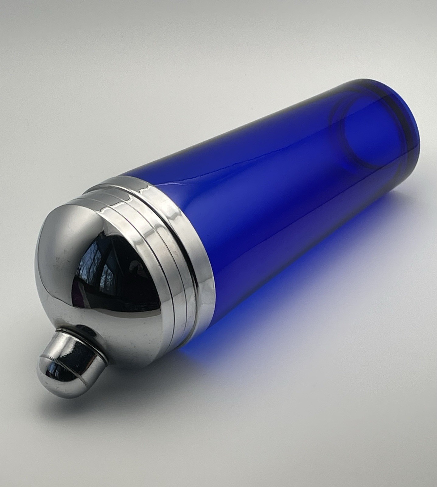 Vintage Cobalt Blue Thick Glass Cocktail Shaker 11" Tall Art Deco MCM FABULOUS!