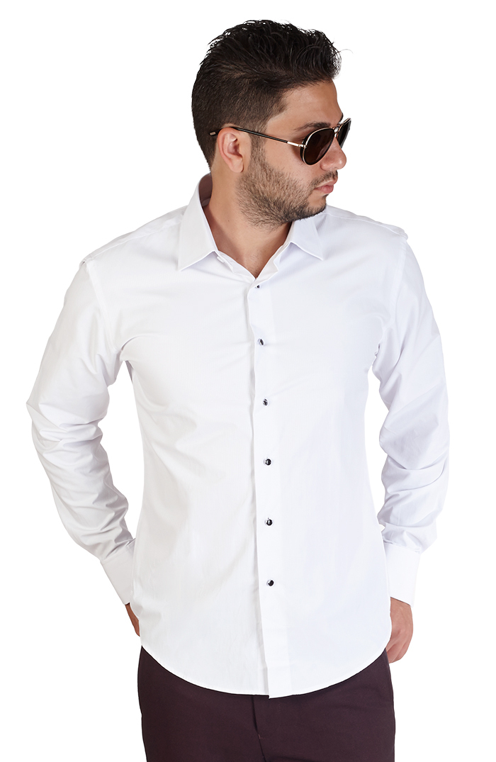 Men No Tag Lay Down White Tuxedo Dress Shirt Slim Fit Bow Cufflinks Studs AZAR