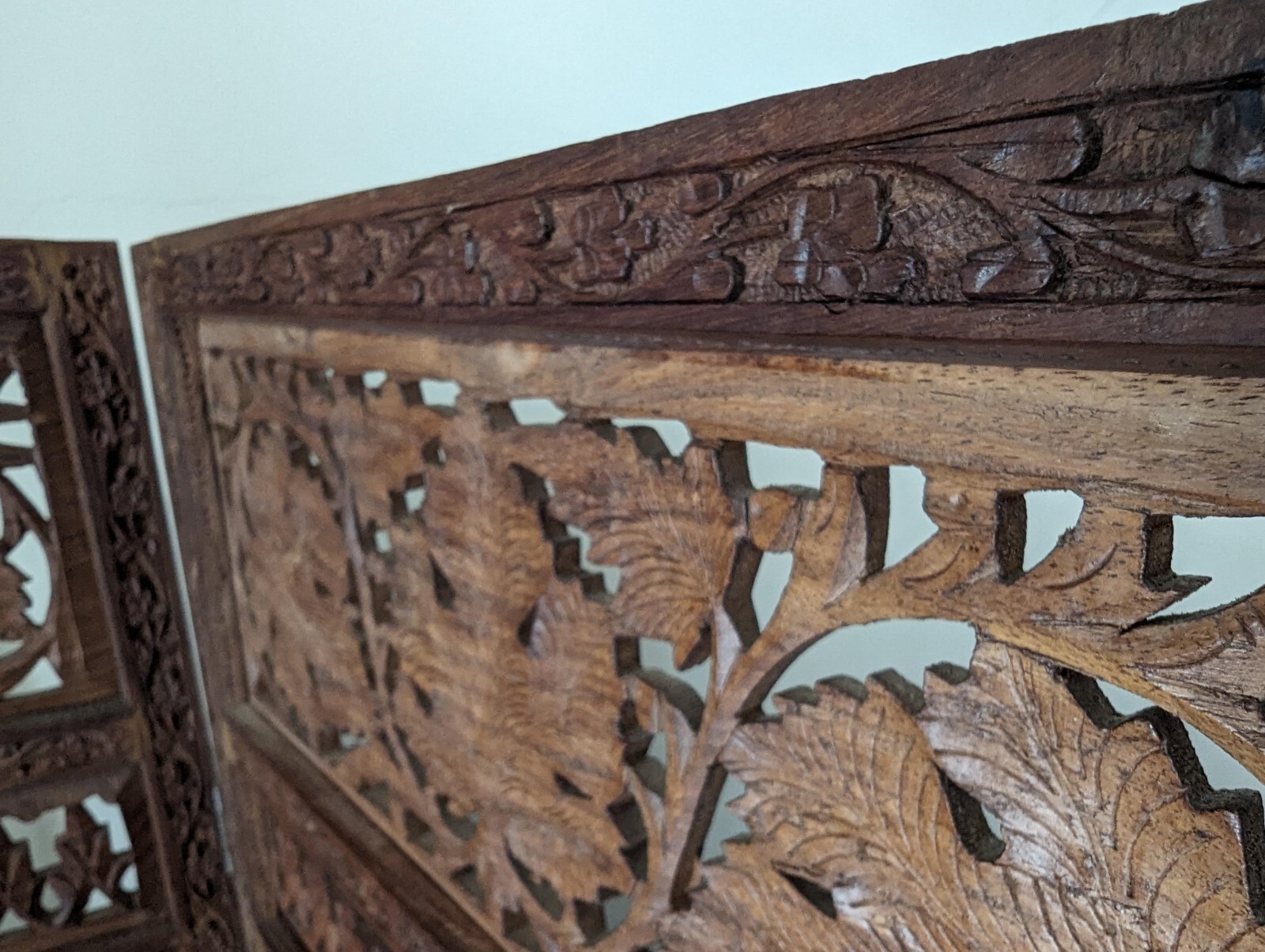Vintage 3 Panel Hand Carved Screen, 4 ft. Tall Room Divider