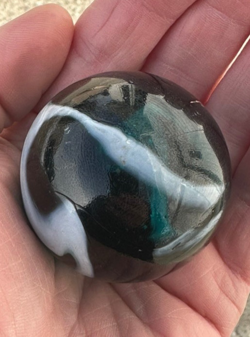 TOE BREAKER 50mm (2") AEGEAN clear Teal Blue Marbles glass ball HUGE Swirl