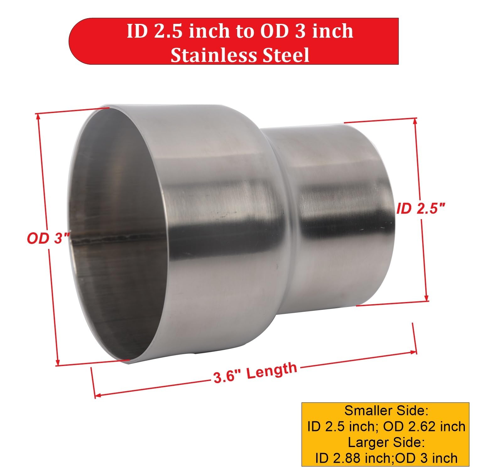 Elifecenter Universal Stainless ID 2.5 inch to OD 3 2.5" 3" OD, Silver