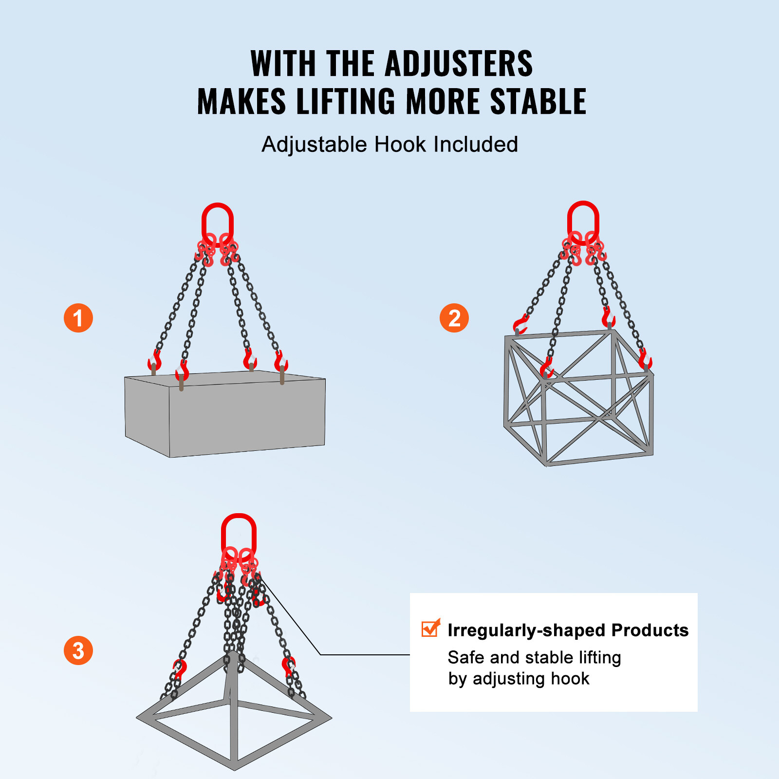 VEVOR 3/8" x 10' Chain Sling 4 Legs G80 Lifting Chain with Grab Hooks 18400 lbs
