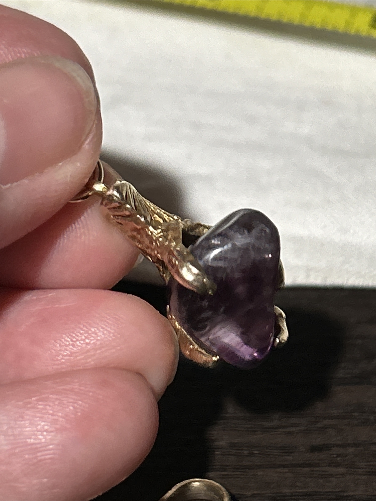 Vintage 9ct Solid Gold Amethyst Dragon Claw Fob Pendant SP Gold Filled 14” Chain