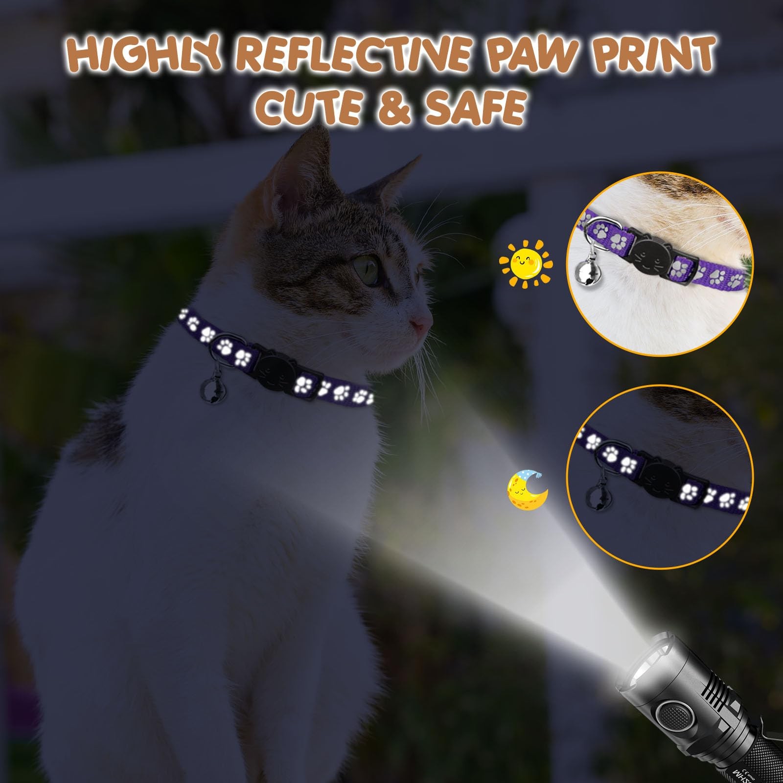 Breakaway Cat Collars Reflective Identification Collars with Bells 16 Pack