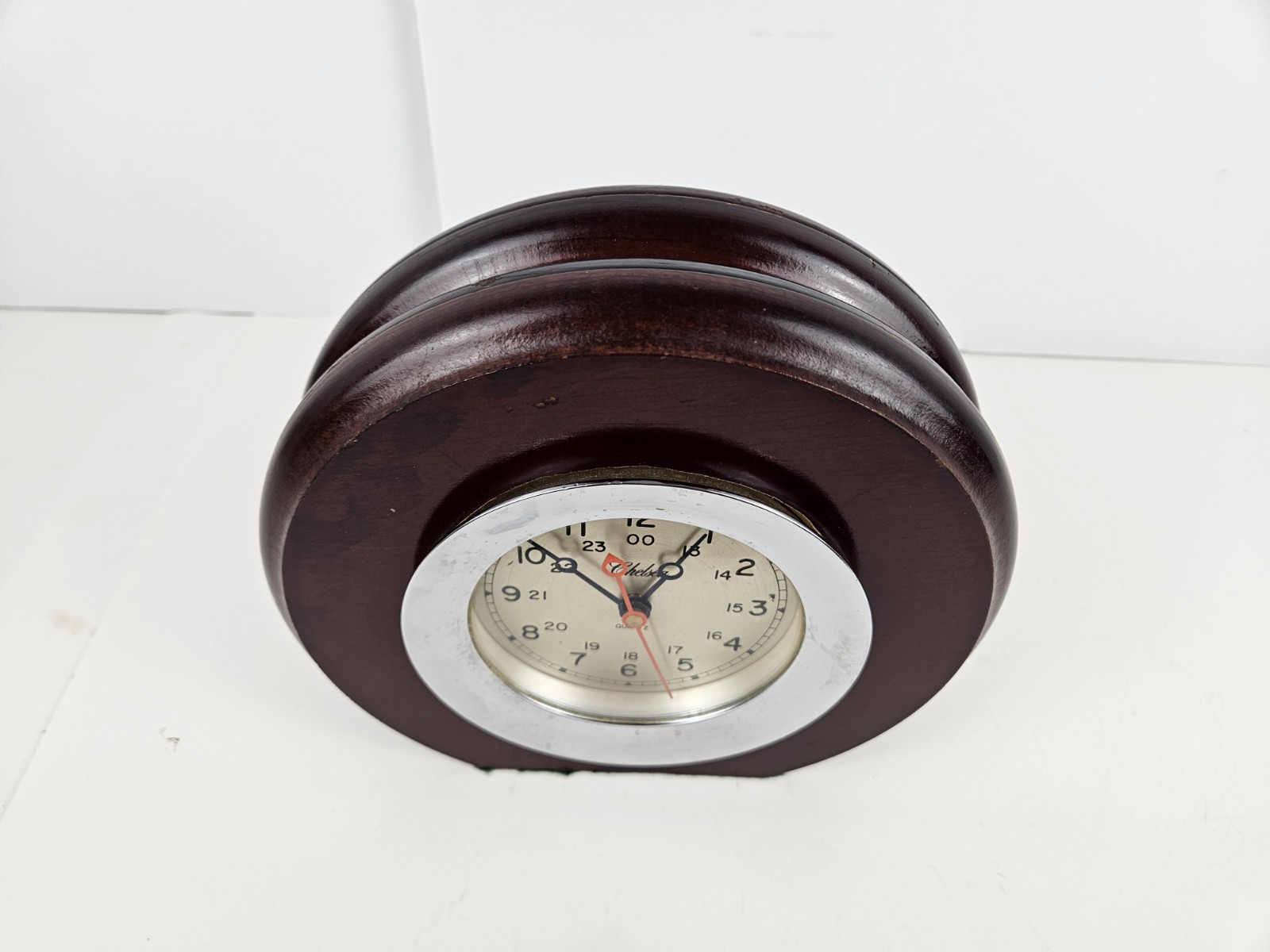 Vintage Working CHELSEA Clock Co. Nautical Ship Mantel Clock with Wood Case