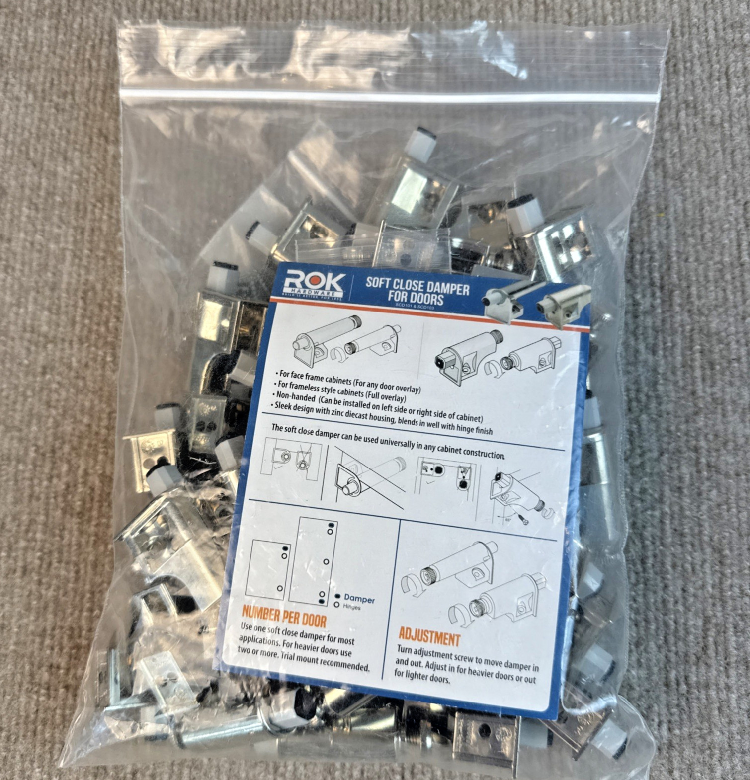 40-PACK ROK HARDWARE SCD103 SOFT CLOSE DAMPER W/SCREWS FOR CABINET DOORS NICKEL