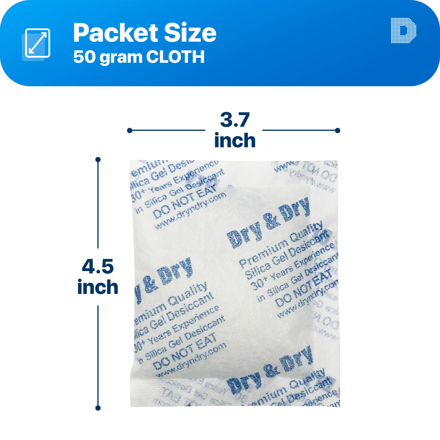 50 gram X 15 PK "Dry & Dry" Premium Silica Gel Packs - 2 Humidity Indicator Card