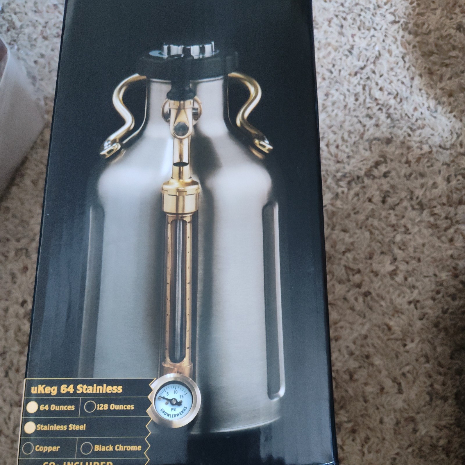 GrowlerWerks uKeg 64 oz Pressurized Stainless Steel Beer Growler New-open Box
