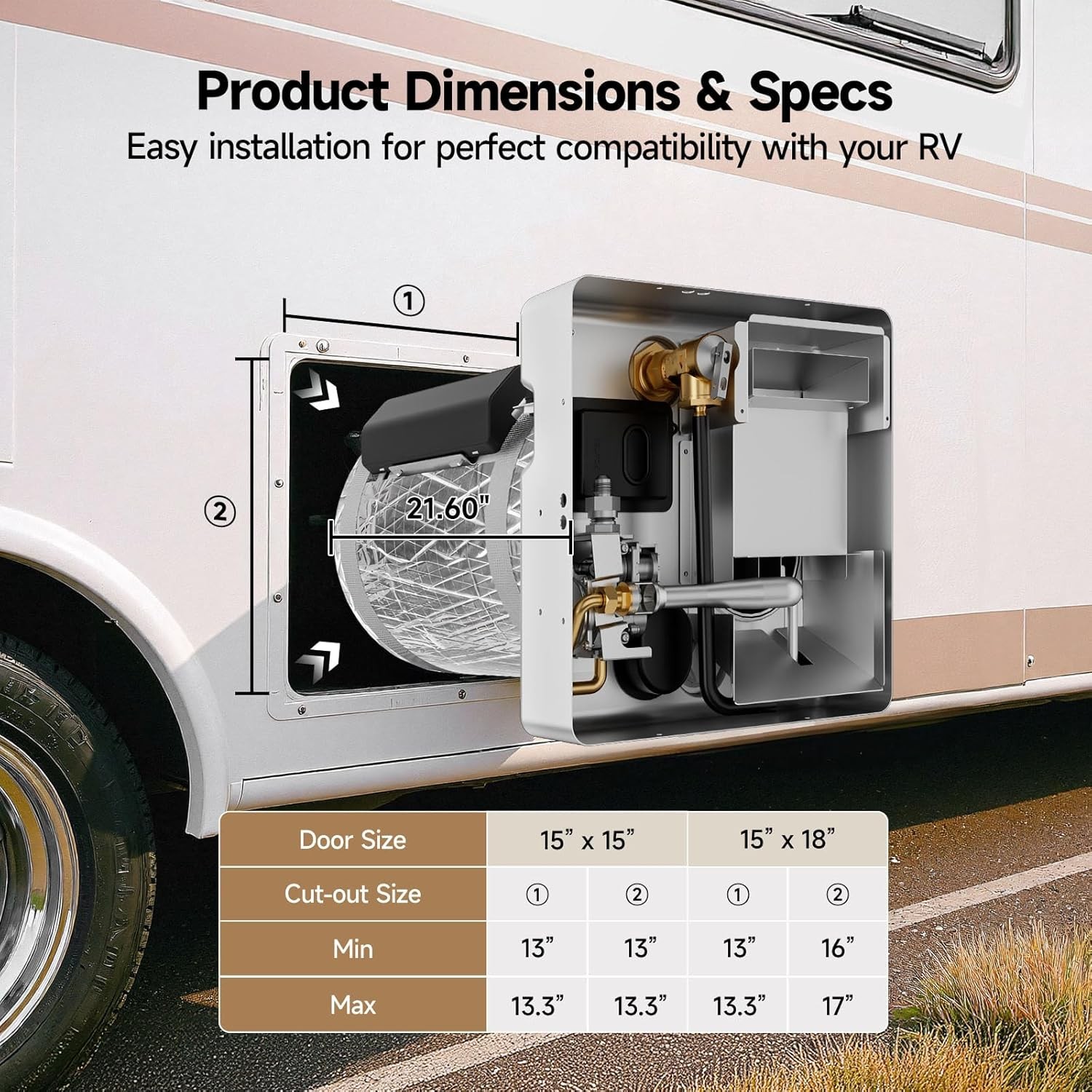 6 Gal RV Camper Tank Water Heater Propane, Electric or hybrid w/ 15"x15" Door