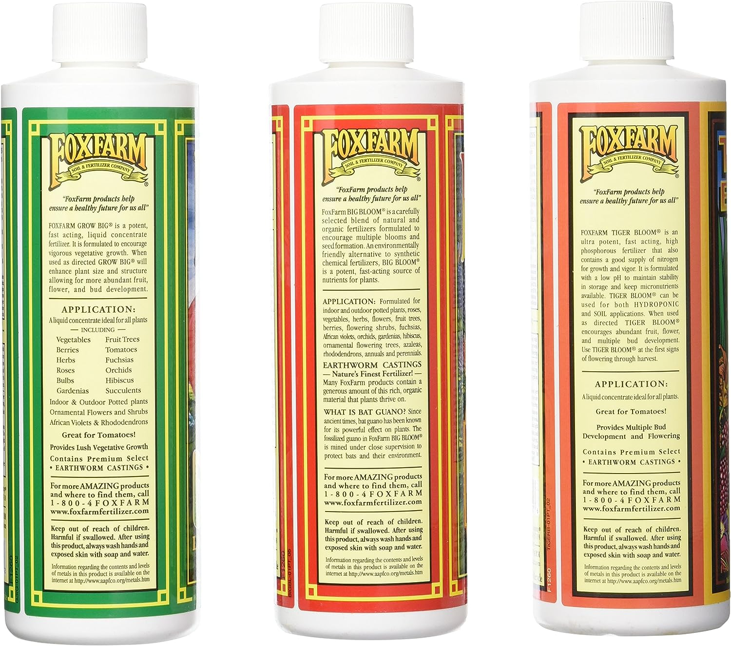 Fox Farm Liquid Nutrient Trio Soil Formula Big Bloom Grow Big Tiger Bloom 3Pack