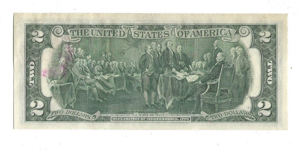 1976 uncirculated 2 dollar bill first day of issue (April 13, 1976).