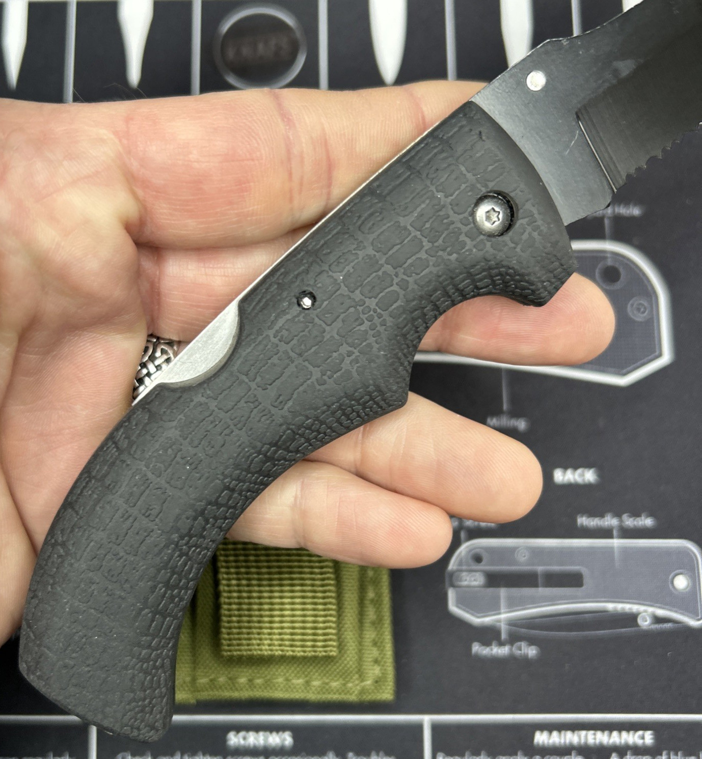 Scipio Tactical Folding Knife Black Rubber Handle Tanto Combo Edge Blade VGUC