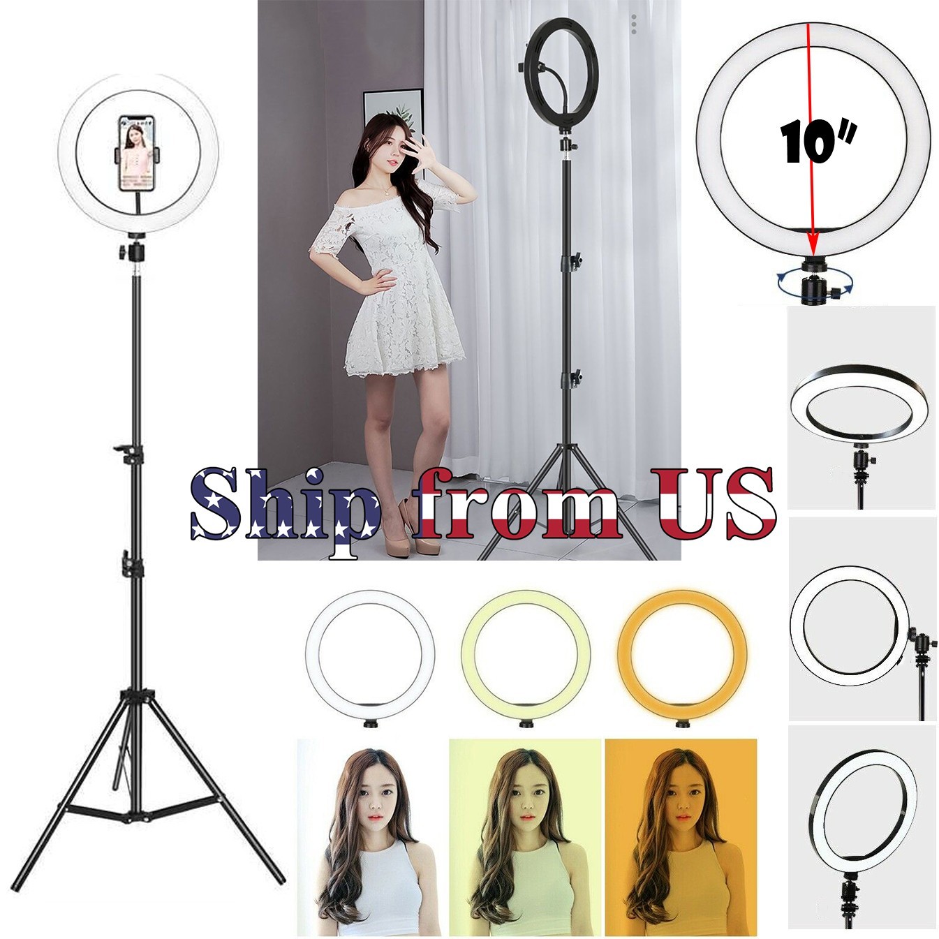 12 in LED Ring Light with Tripod Stand Phone Holder Dimmable Ringlight For Live