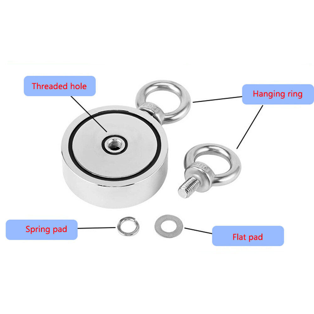 1300 LBS Strong Fishing Magnet Kit Double-Sided Pull Force and Rope Carabiner US