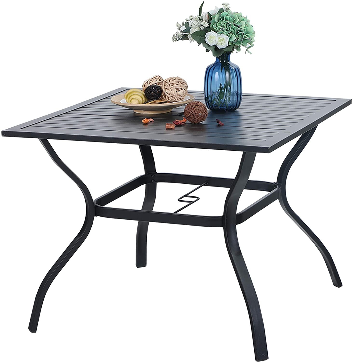 Outdoor Dining Table with Umbrella Hole Metal Patio Table Square for 4 Person US