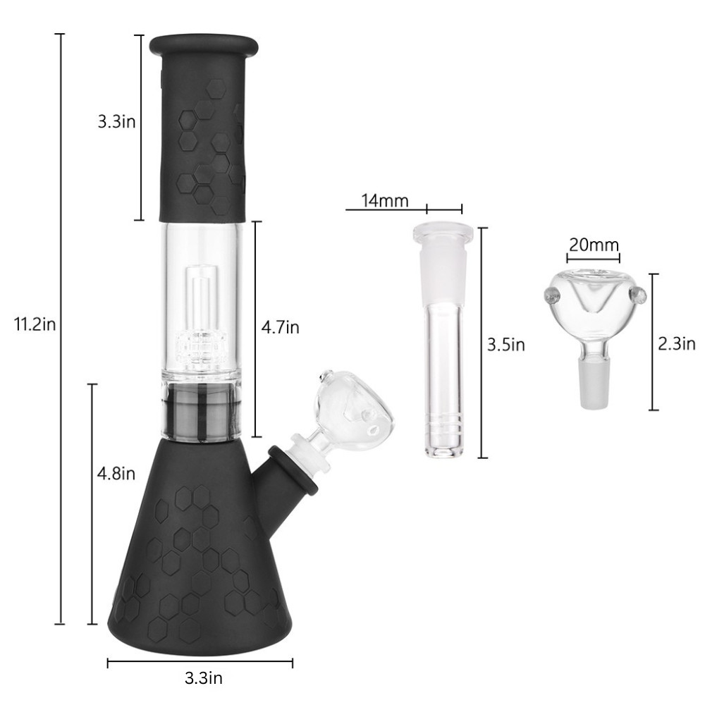 12" Silicone Glass Bong with Ash Catcher Smoking Tobacco Water Pipe 14mm Bowl