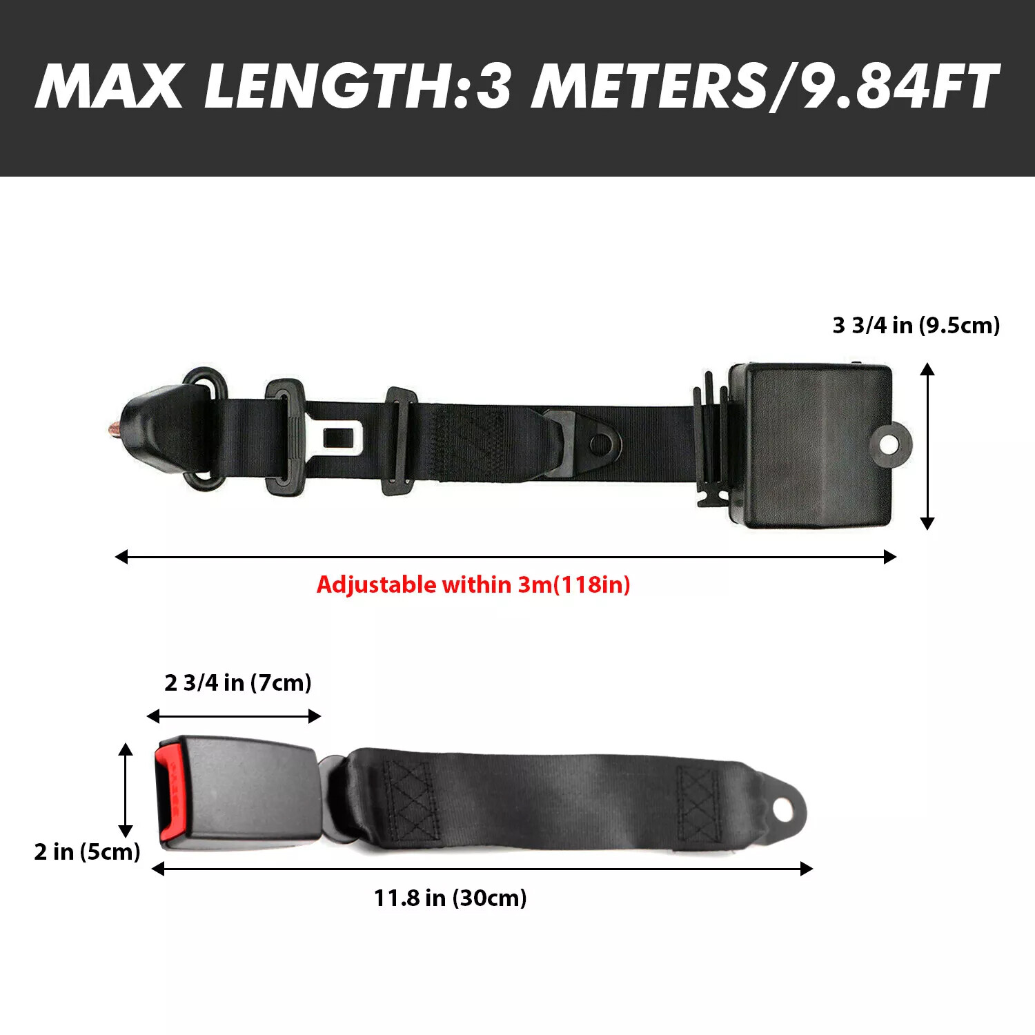 2 Retractable 3 Point Safety Seat Belt Straps Car Vehicle Adjustable Belt Kit