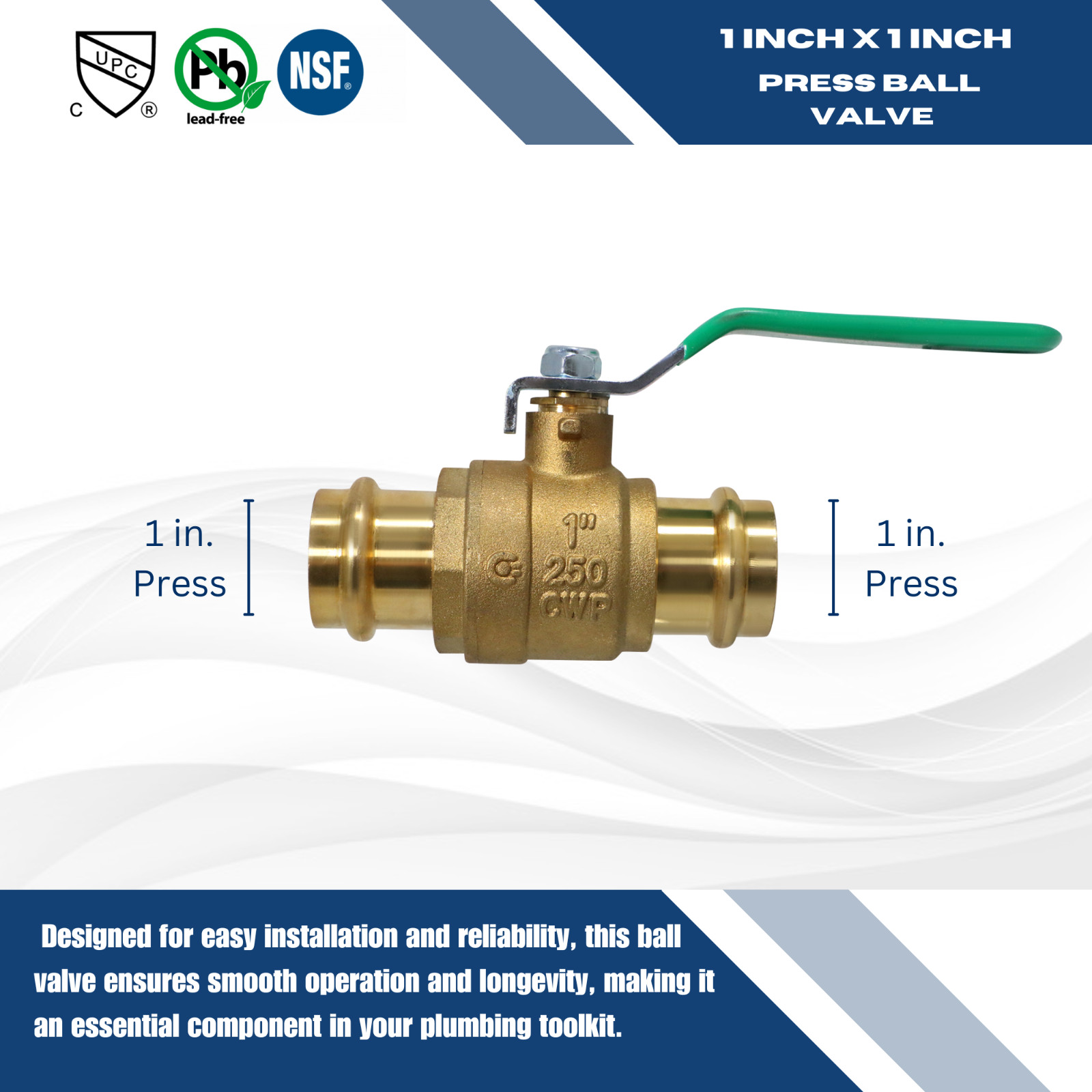 5 Pack XFITTING 1" Press Ball Valve, Lead Free Brass, Full Port, ProPress