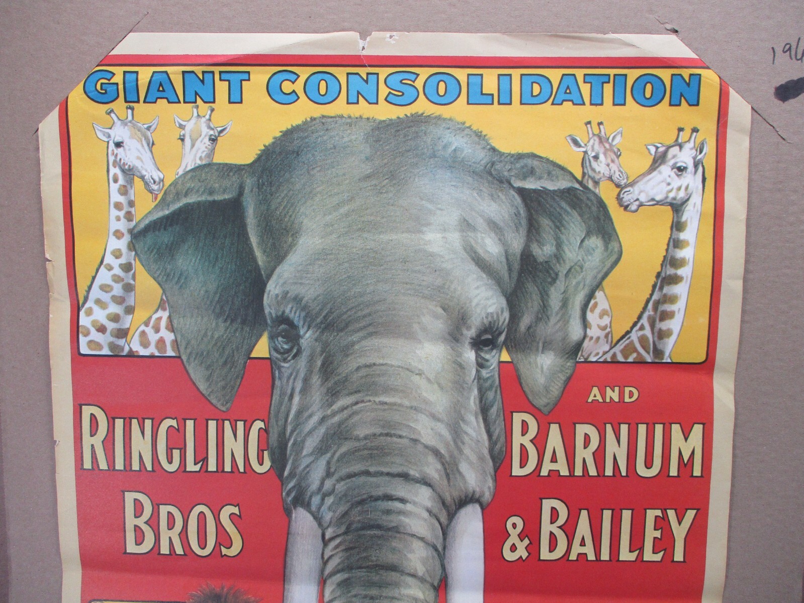 Vtg 1960s Ringling Bros Barnum Bailey Giant Consolidation Circus Animals Poster