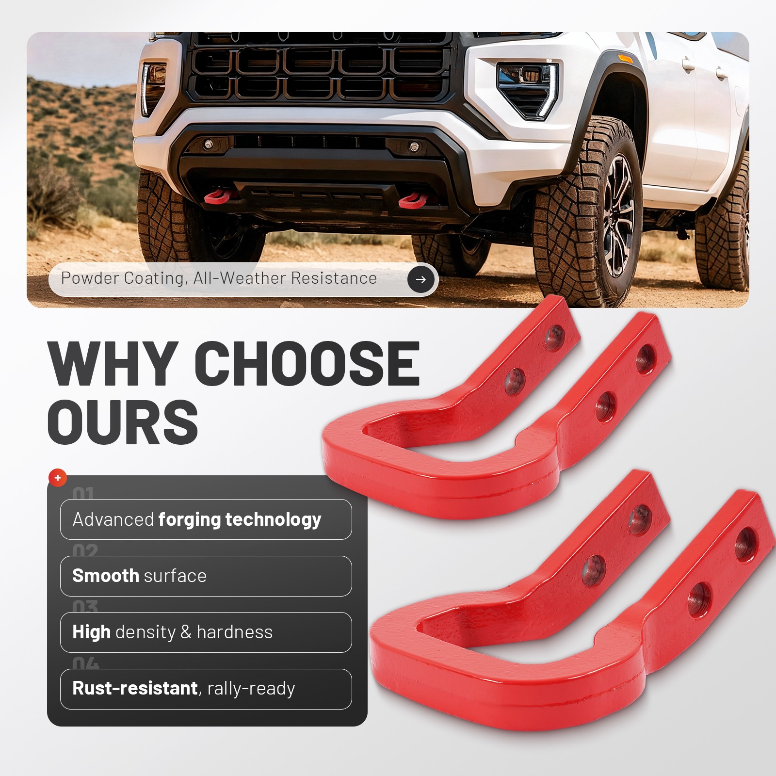 #85137122 Pair Front Recovery Tow Hook For Chevy Colorado 23-26 GMC Canyon 23-26