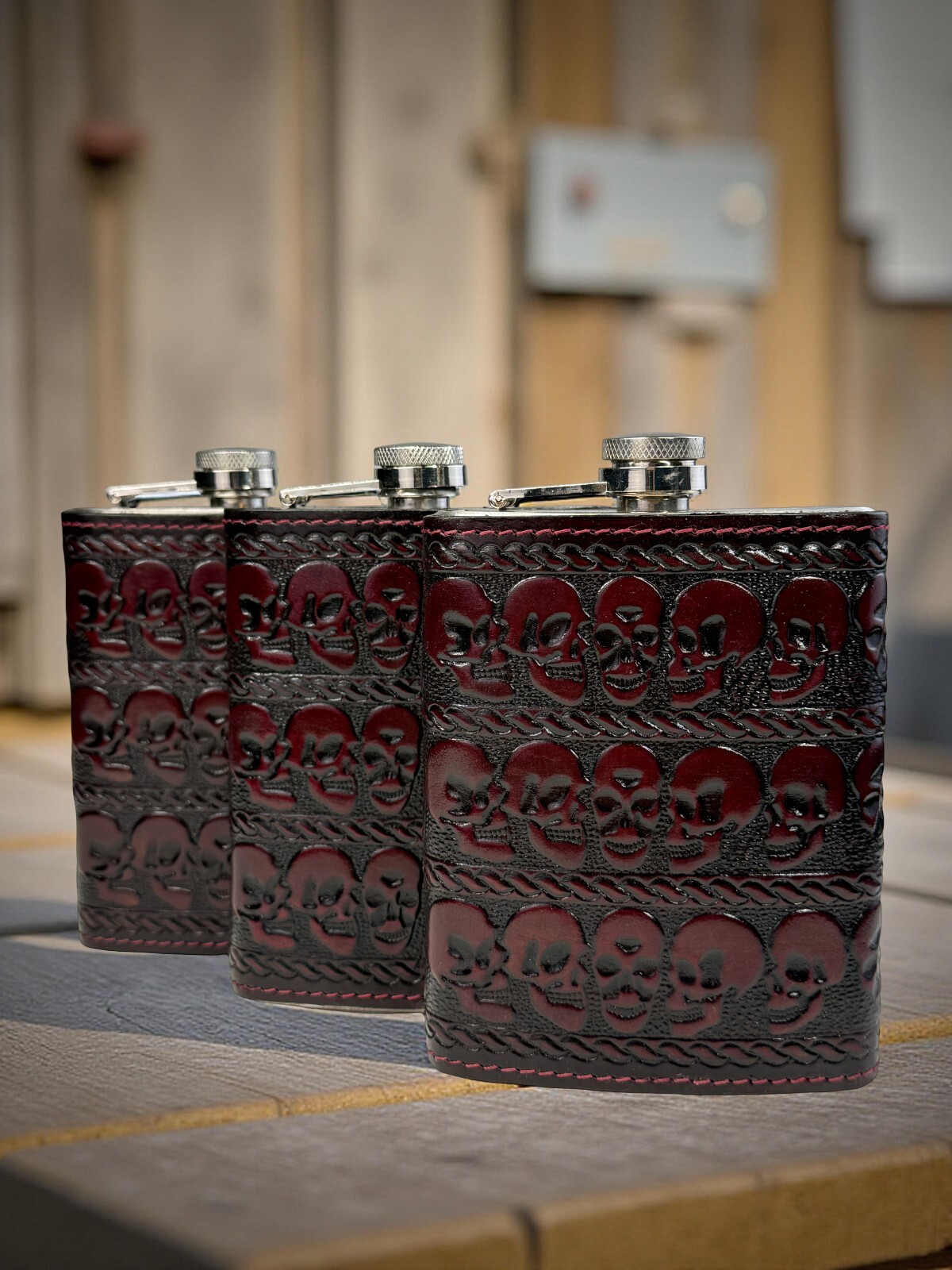 Stainless Steel 8oz Hip Flask Genuine Leathe Brown Leather Covering New