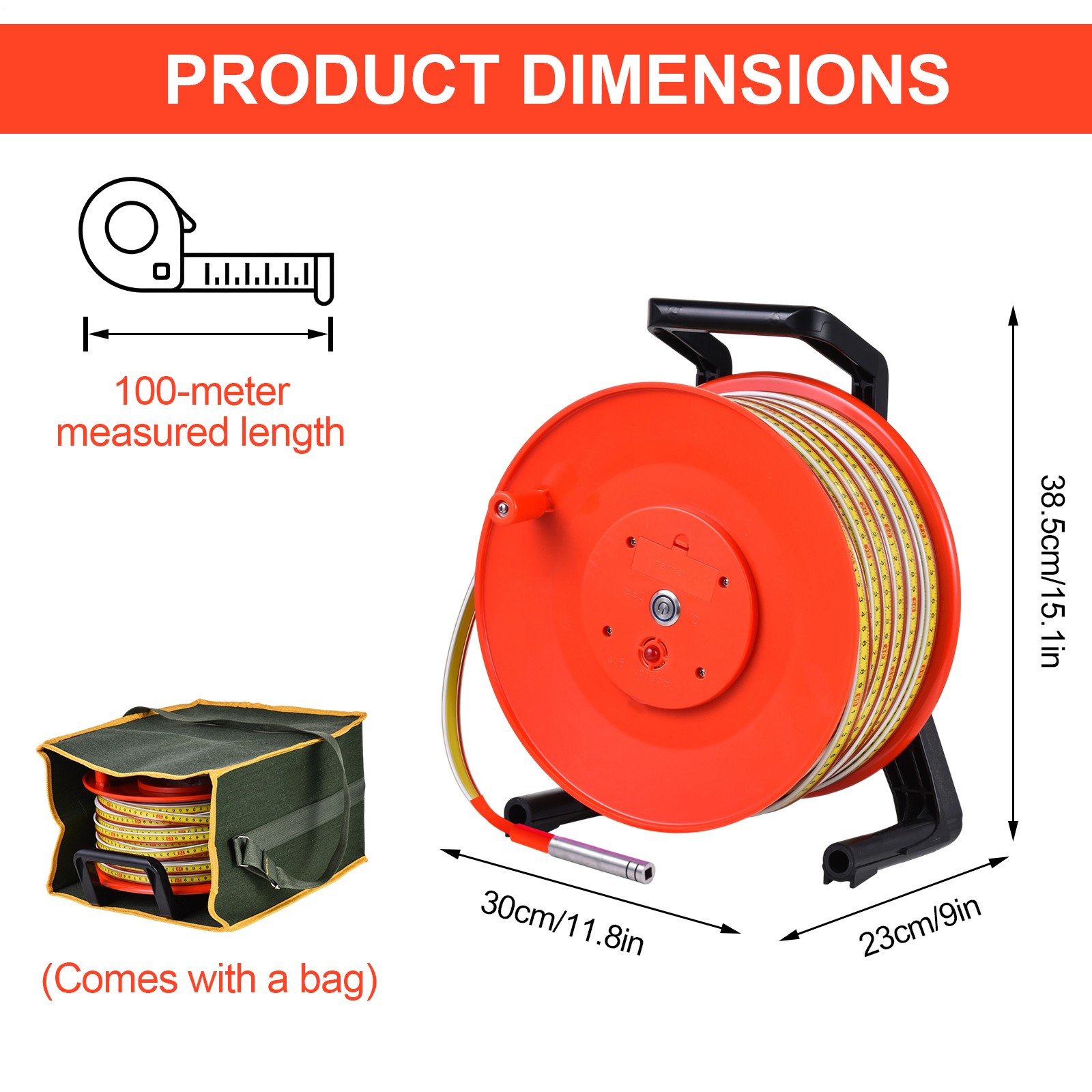 328ft/100m Water Level Meter for Well with 15mm Probe & Steel Tape New