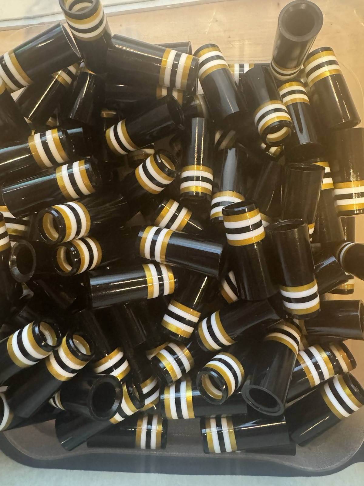 10-CUSTOM GOLF FERRULES Blk/white/gold 1 1/4” TAPER TIP .355