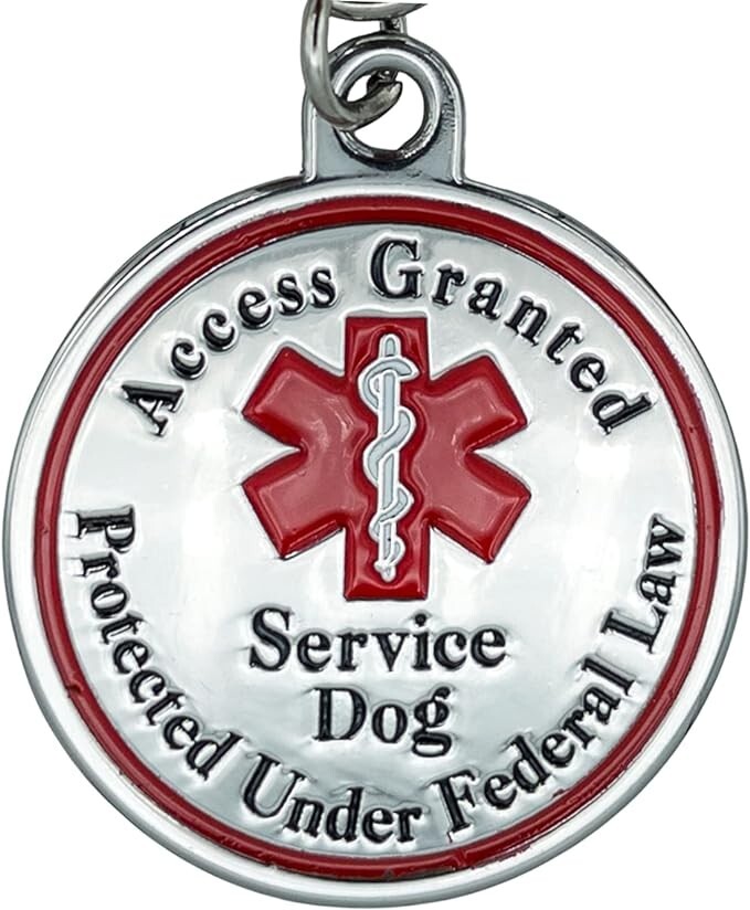 Service Dog Tag Double Sided Red Medical Alert Medal for Medium or Large Dogs