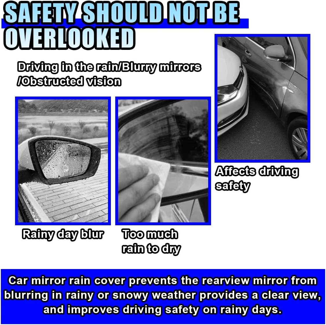 2PCS Car Rear View Mirror Rain Visor Eyebrow- Smoke Visor Guard for Car Side Mir