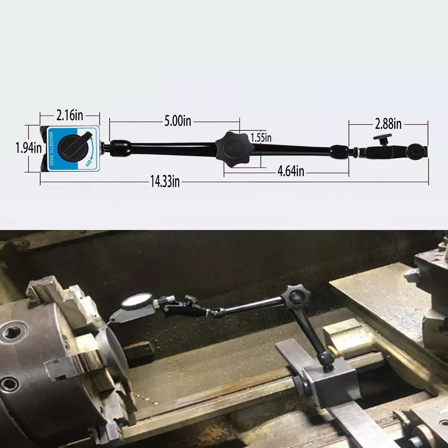 DG61003 H-295 Noga Dial Test Indicator Holder with 176 Lbs Magnetic Base